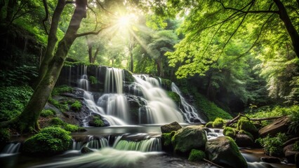 Lush Green Forest Waterfall Portrait Photography for Nature Lovers and Adventure Seekers
