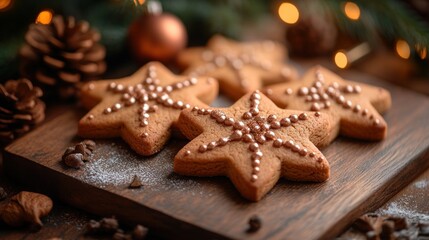 Close-up of Christmas cookies shaped like stars and trees, illustrating the festive tradition of holiday baking