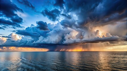 rain clouds over sea at dusk