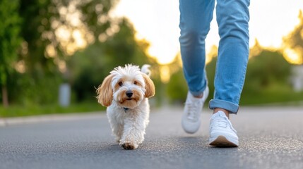 Man walking the dog early in the morning, showcasing the commitment and daily routine of pet ownership