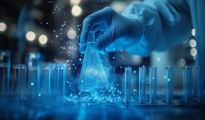 AI generator image of culture for testing medicines,Looking through a microscope in a science lab