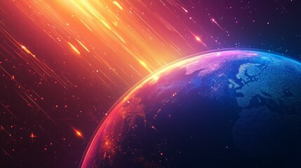 Fototapeta premium Earth's Surface with Streaks of Light and Scattered Stars