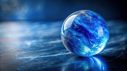 Sapphire blue marble with shimmering veins reminiscent of a serene ocean Panoramic
