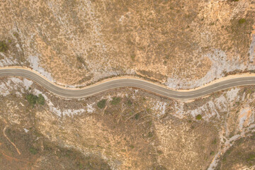 Aerial view of a nice S-shaped road.