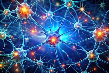 Neurons communicating with electrochemical signals, brain cells, synapse, neuroscience, biological communication