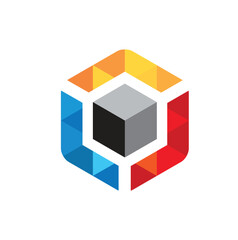 Colorful Hexagon Shape, Data Nucleus Box Vector Symbol Icon Design 