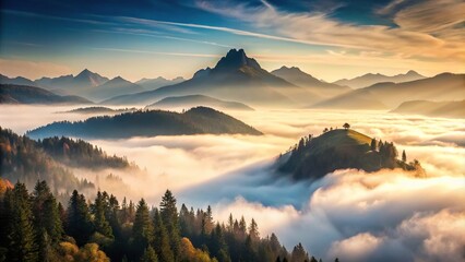 Scenic foggy mountain landscape wallpaper