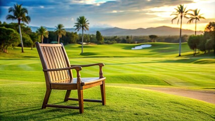 Fototapeta premium Relaxing chair by the golf course at a resort hotel