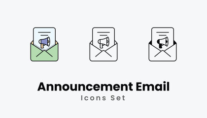 Announcement Email Icons thin line and glyph vector icon stock illustration