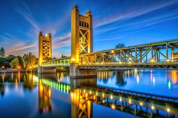 Night view of Tower Bridge in Sacramento
