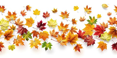 Seamless pattern of colorful autumn leaves on white background