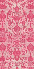 Obraz premium A pink and white wallpaper adorned with a large flower design on one side, and a smaller flower design on its opposite