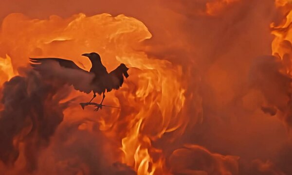 fire in the clouds, red winged blackbird, bird in the sky