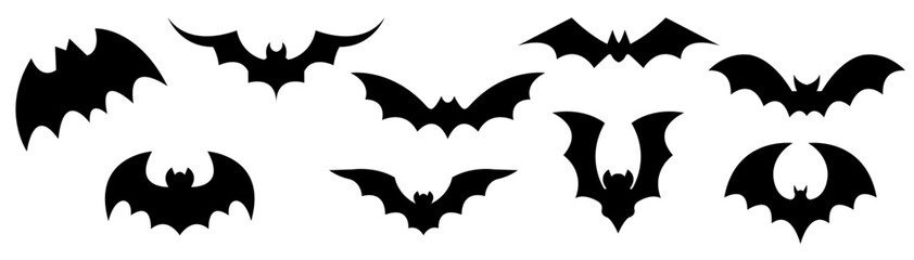 set of halloween bats in black and white color