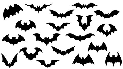 set of halloween bats in black and white color