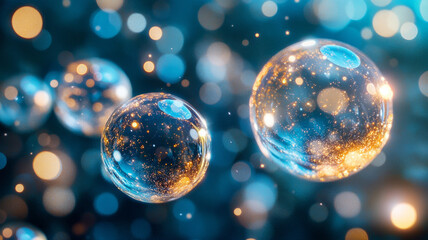 Glowing bubbles with abstract bokeh background