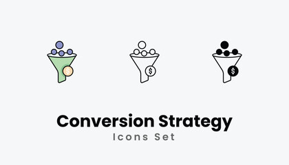 Conversion Strategy Icons thin line and glyph vector icon stock illustration