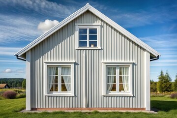 Nordic style house with simple curtains hanging in forced perspective