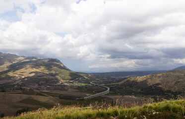 Rural autumn Landscape near Archaeological Park of Segesta in Sicily