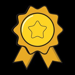 golden star badge with ribbon