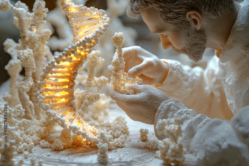 Canvas Prints a creator figure designing dna strands, symbolizing the intelligent design behind life. concept of c