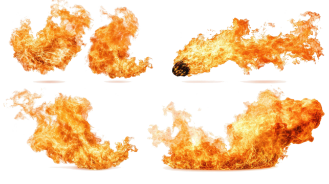 Set of Fiery Flame Elements Isolated on a White Background Generative AI