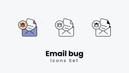 Email bug Icons thin line and glyph vector icon stock illustration