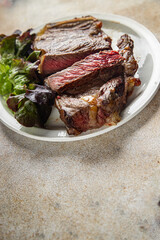 meat steak grilled barbecue juicy beef fresh delicious gourmet food background on the table rustick food top view copy space