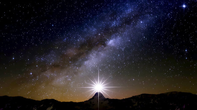 A Star in the Night Sky Radiant Light Piercing Through the Darkness, a Celestial Beacon