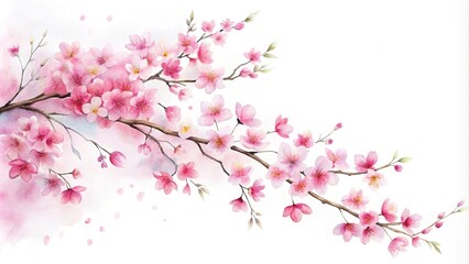 Naklejka premium Minimalist watercolor painting of delicate pink cherry blossoms on white background