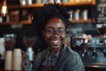 Fototapeta premium Portrait of a smiling African American female barista