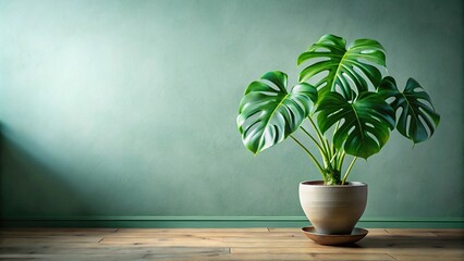 Oil painting of monstera plant in green pot
