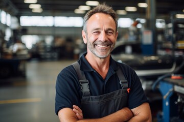 Fototapeta premium Portrait of a smiling middle aged African American car mechanic