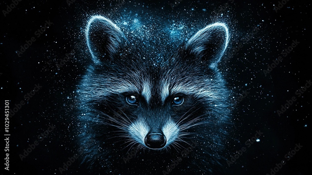 Wall mural   Close-up of a raccoon's face against the starry night sky