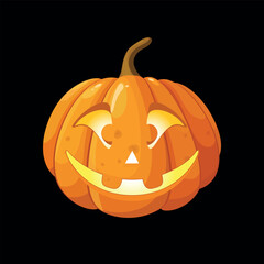 Halloween Pumpkin Jack-o-Lantern Vector Illustration. Carved Goofy Face with a Silly, Playful Expression. Fun Decor, Holiday Clipart, and Festive Designs. Isolated on a Black Background