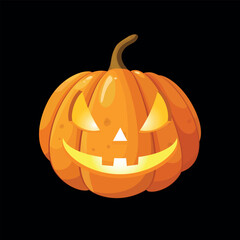 Halloween Pumpkin Jack-o-Lantern Vector Illustration. Carved Grinning Face with a Mischievous, Sinister Expression. Spooky Decor, Holiday Clipart, and Festive Designs. Isolated on a Black Background