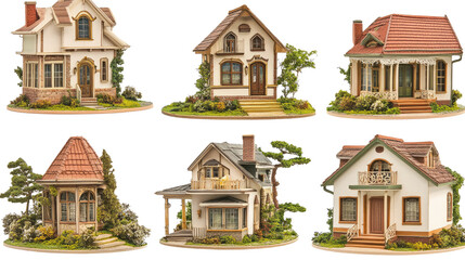 Charming Miniature Houses on a White Background Generative AI