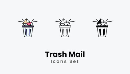 Trash Mail Icons thin line and glyph vector icon stock illustration