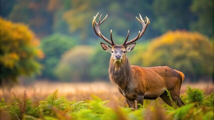 Red deer in natural habitat during rutting season in Europe