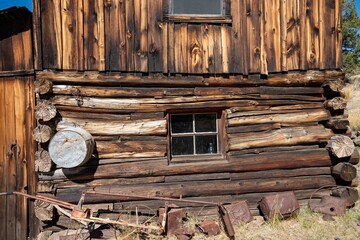 The side of a vintage log barn  in the eastern Steens mountains Oregon