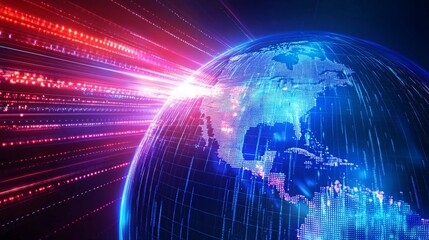 Fototapeta premium Digital Globe with Red and Blue Light Streaks