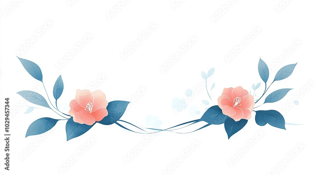 Wall mural   A white background with blue and red flowers on both sides of the image