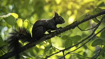 Obraz premium Black Squirrel on a Branch