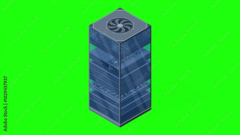 Poster isometric server animation. server racks. server boxes isolated. network server room. computer netwo