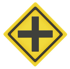 Intersection ahead road sign on png transparent background.