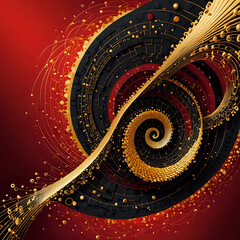  Abstraktion Volumin&ouml;se rote goldene Wellen auf Schwarz 1х1. Hintergrund f&uuml;r das Design 1.