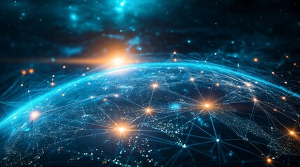 A Blue Earth with a Network of Connections and Glowing Cities