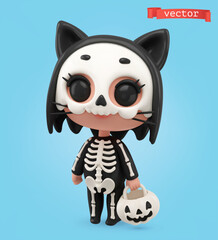 Little girl in a Halloween costume 3d render vector icon