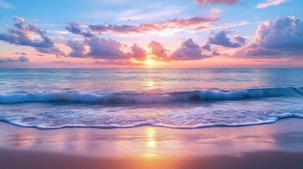 Ocean waves washing over pink sand beach at sunset