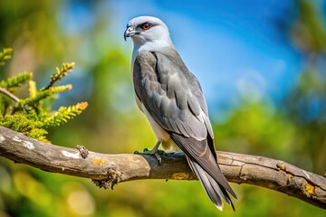 Fototapeta premium Mississippi Kite perched on a tree limb tilted angle